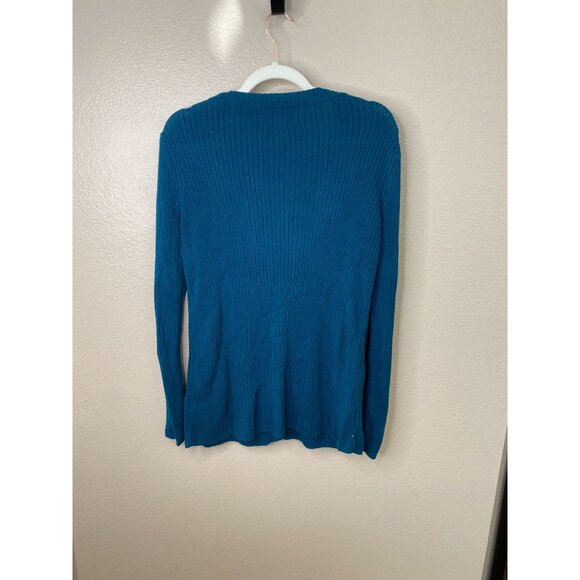 Simply Vera Vera Wang Women’s Teal Ribbed Cardigan Sweater M Button-Front Cotton - Picture 3 of 8